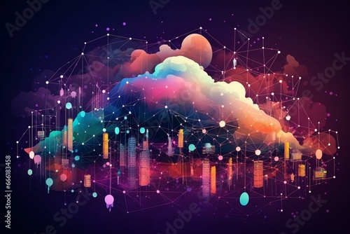 Conceptual illustration of a connected network for the global digital world, including IoT, cloud computing, and cybersecurity. Generative AI photo