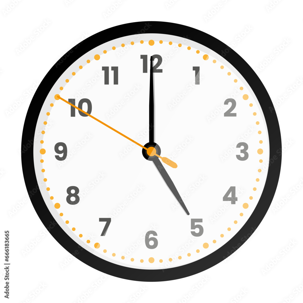 Clock face isolated on white background. 5 o'clock. Vector illustration Clock face isolated on white background. 5 o'clock. Vector illustration