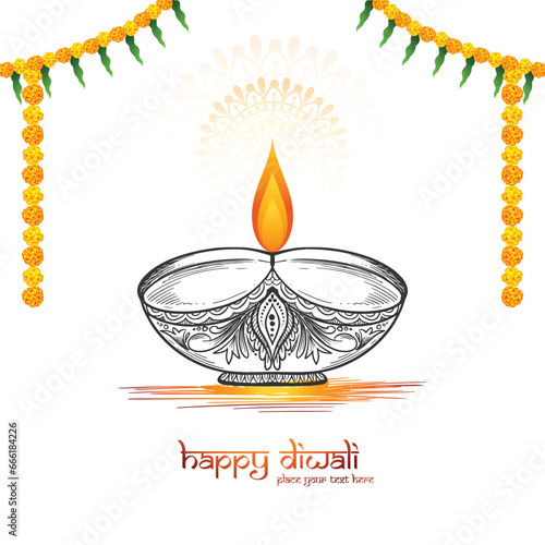 Diwali diya sketch festival of light lamp holiday card background
