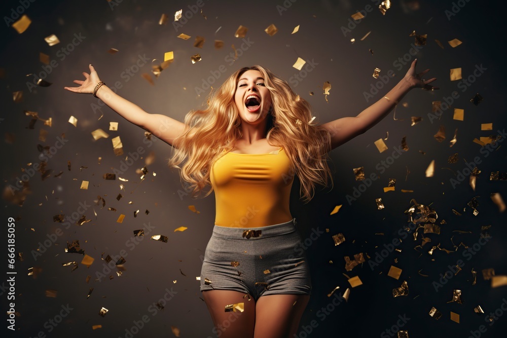 fashionable woman with golden glitter scattered fashionable woman with golden glitter scattered