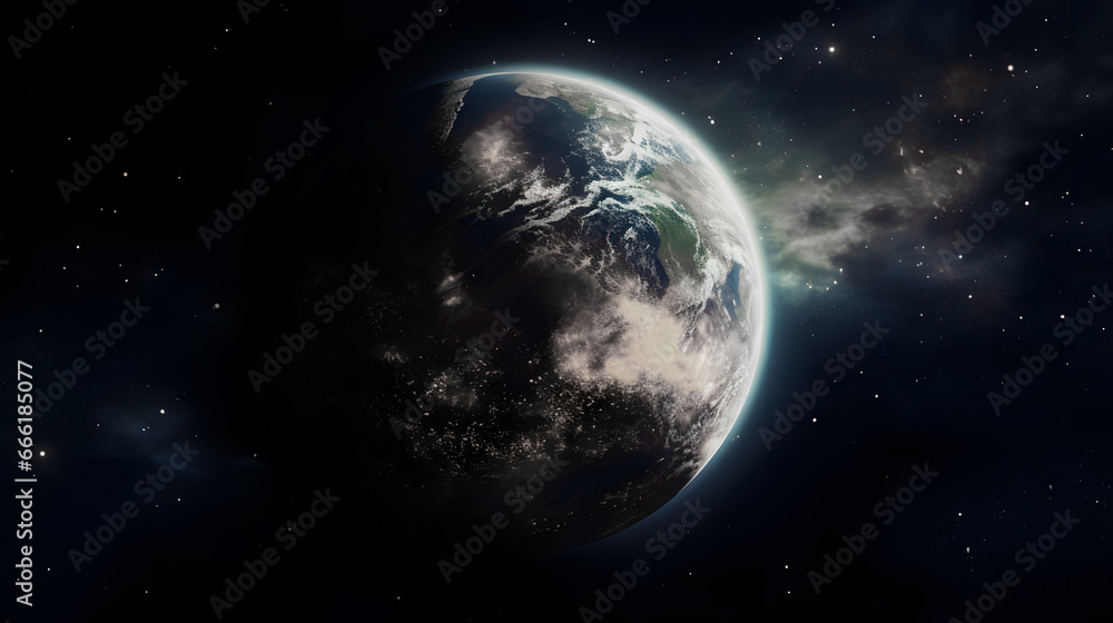 Obraz premium A breathtaking view of planet Earth from space, with radiant sun. Generative AI
