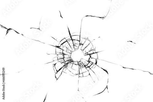 Broken hole in glass white background