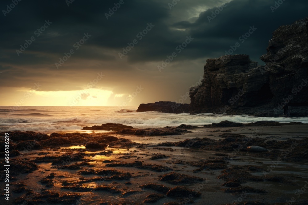 A stunning image of the sun setting over the ocean on a cloudy day. Perfect for capturing the serene beauty of nature. Ideal for travel brochures, website backgrounds, and inspirational content.