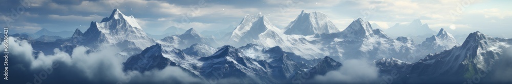 The majestic massif stands tall, its snowy peaks piercing through the clouds, as the fog dances along the rugged ridges, creating a breathtaking panorama of nature's wild beauty The majestic massif stands tall, its snowy peaks piercing through the clouds, as the fog dances along the rugged ridges, creating a breathtaking panorama of nature's wild beauty