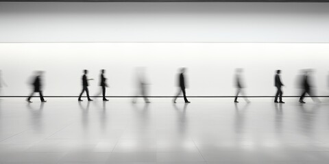 Crowded public place with people passing walking in city traffic flow motion blur effect. Cinematic light Generative AI