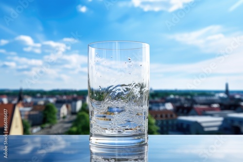 A simple and refreshing image of a glass of water sitting on top of a table. 