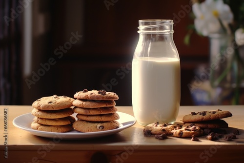 A plate of delicious cookies sitting next to a glass of refreshing milk. Perfect for indulging in a sweet treat or for a cozy snack break.