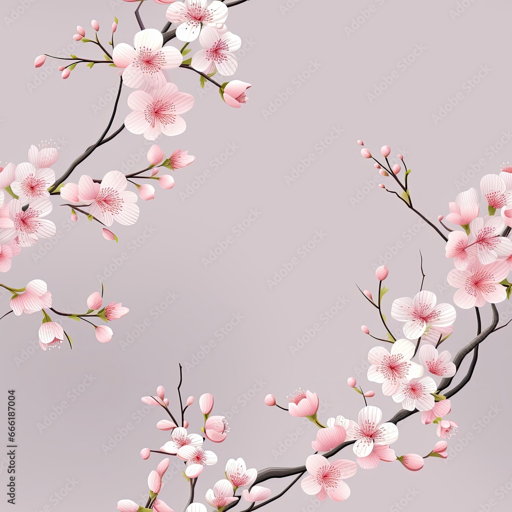 Delicate Cherry Blossoms Cascade Down An Embroidered Branch. Seamless Background Delicate Cherry Blossoms Cascade Down An Embroidered Branch. Seamless Background