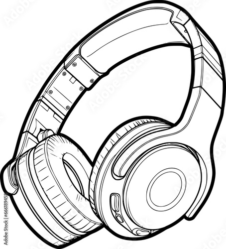 outline illustration of headphone for coloring page