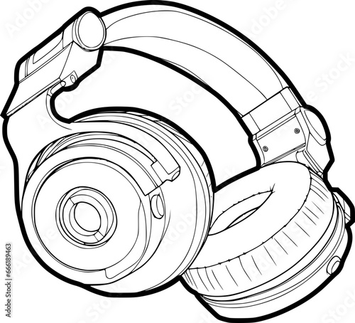 outline illustration of headphone for coloring page