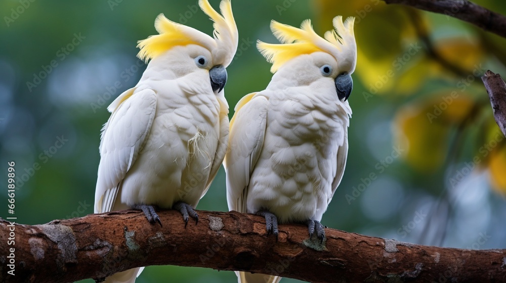 Colorful Parrots Perching on Branch: Exotic Wildlife Together generated by AI tool Colorful Parrots Perching on Branch: Exotic Wildlife Together generated by AI tool