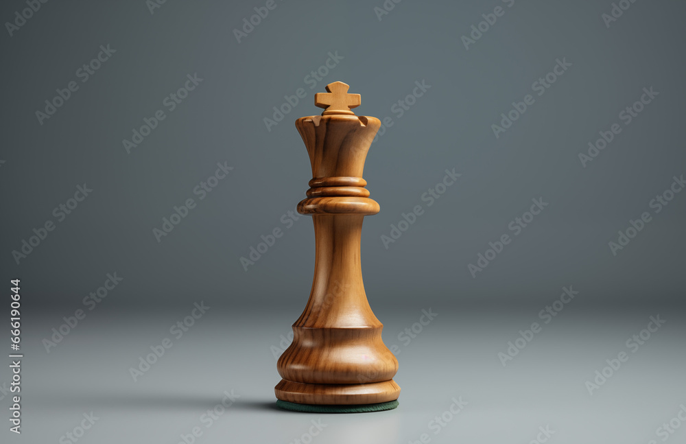 Wooden chess piece on a gray background. Generative Ai. Wooden chess piece on a gray background. Generative Ai.