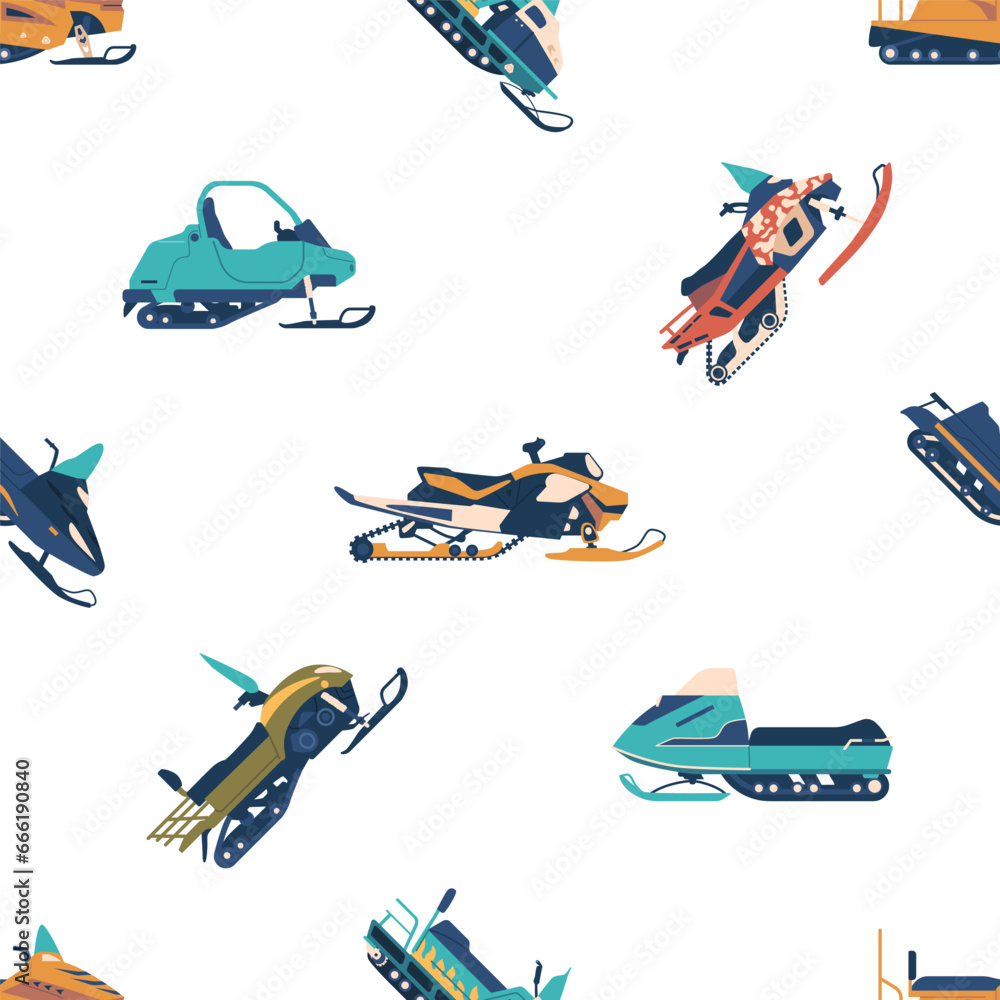 Seamless Pattern Featuring Snowmobiles In A Winter Wonderland, Perfect For A Cozy And Adventurous Seasonal Design Seamless Pattern Featuring Snowmobiles In A Winter Wonderland, Perfect For A Cozy And Adventurous Seasonal Design