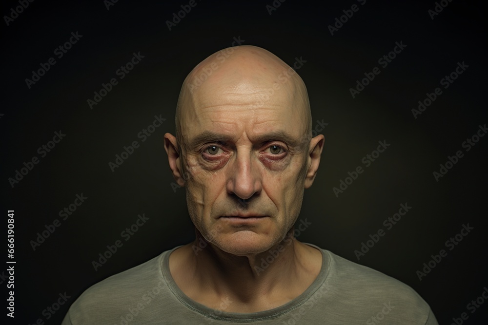Obraz premium attractive man with a shaved head posing seriously in front of the camera