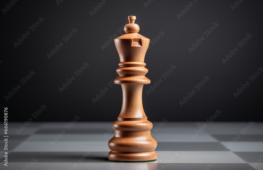 Wooden chess piece on a gray background. Generative Ai. Wooden chess piece on a gray background. Generative Ai.