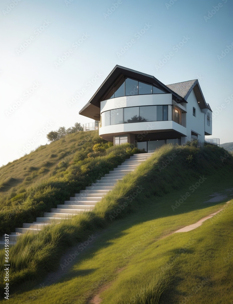 A modern luxury duplex house with a flower garden A modern luxury duplex house with a flower garden