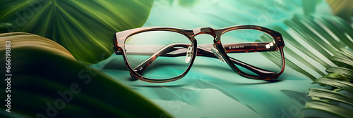 bannière publicitaire pour de lunettes de vue, thème nature