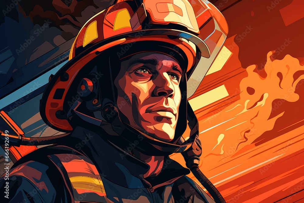 Brave firefighter with helmet at the work