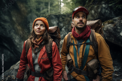 An adventurous couple doing trekking