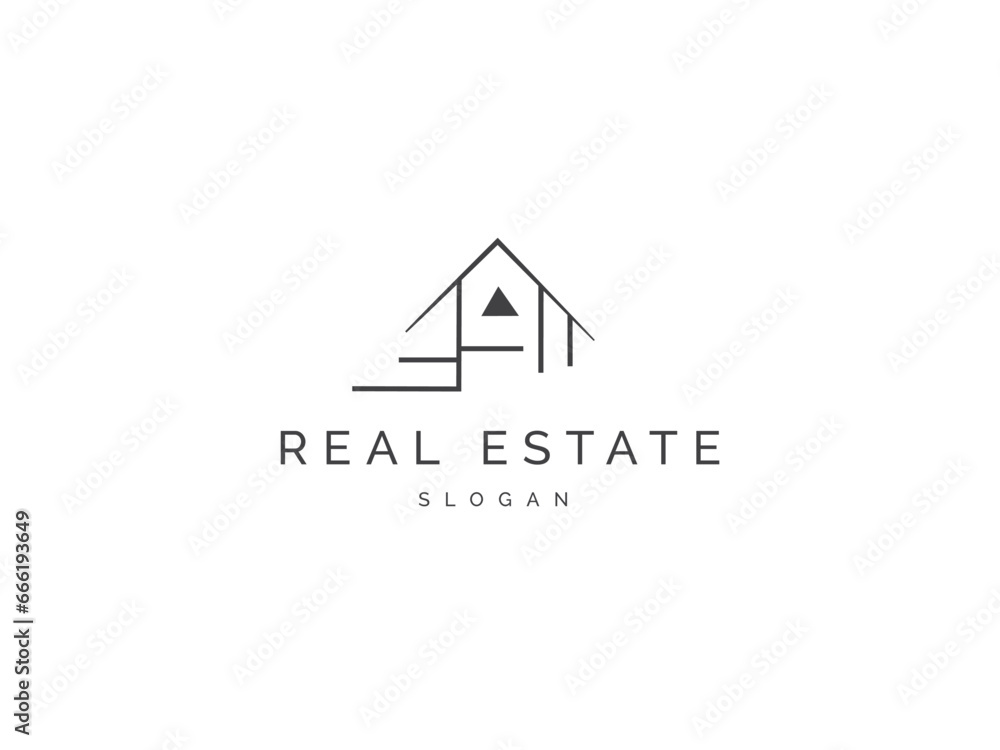 Real estate logo simple line art style on white background. Creative House Roof Construction, company, business flat vector design element. Real estate logo simple line art style on white background. Creative House Roof Construction, company, business flat vector design element.