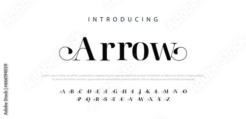 ARROW Luxury wedding alphabet letters font with tails. Typography elegant classic lettering serif fonts and number decorative vintage retro concept for logo branding. vector illustration