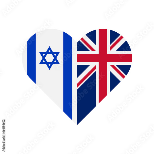 friendship concept. heart shape icon of israel and union jack flags. vector illustration isolated on white background