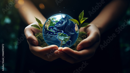 Earth in two hands, ecology and environment friendly, Ai Generation
