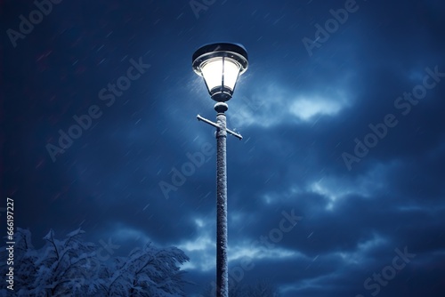 a vintage streetlamp streetlight in winters season photo