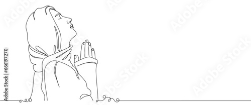 Praying woman. Religion, religion, faith concept. line art vector illustration.