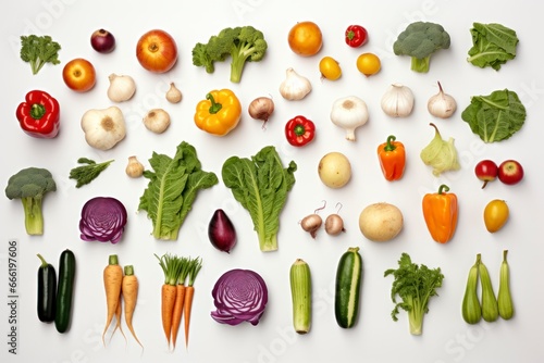 An assortment of fresh and vibrant vegetables, individually isolated against a clean white backdrop