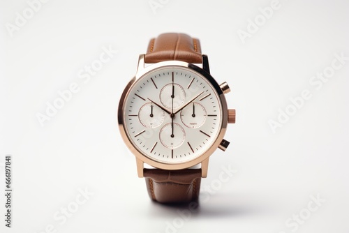 An elegant and minimalist wristwatch, isolated on a pristine white background