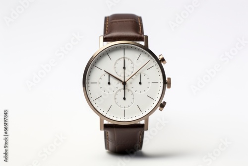 An elegant and minimalist wristwatch, isolated on a pristine white background