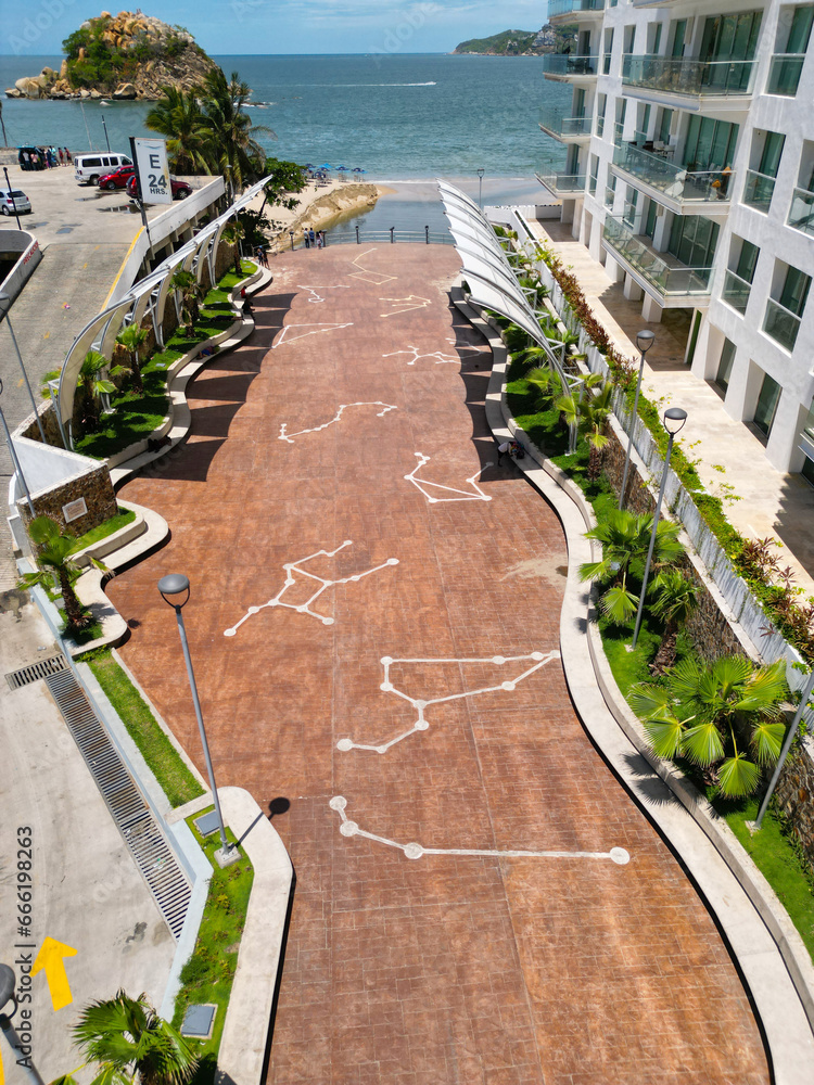 Aerial Vertical View of Mirador Plaza Quebec near Diana Roundabout in Acapulco