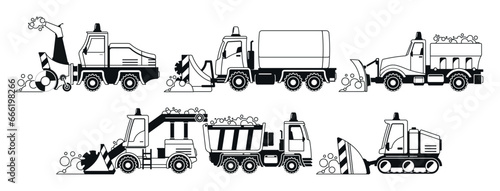 Black and White Heavy Snowplow Transport, Equipped To Conquer Winter Wrath, Braving The Storm, Clear The Icy Path