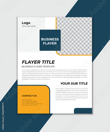 Business flyer template design,with blue wavy lines for business
 promotion on white background, vector illustration, Modern brochure flayer.