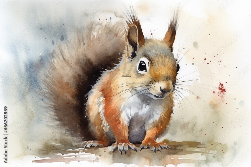 squirrel painted in watercolor