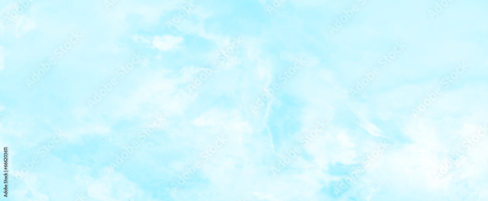 winter seasonal cloudy blue sky background, Sky clouds with brush painted blue watercolor texture, small and large clouds alternating and moving slowly on cloudy winter morning blue sky.