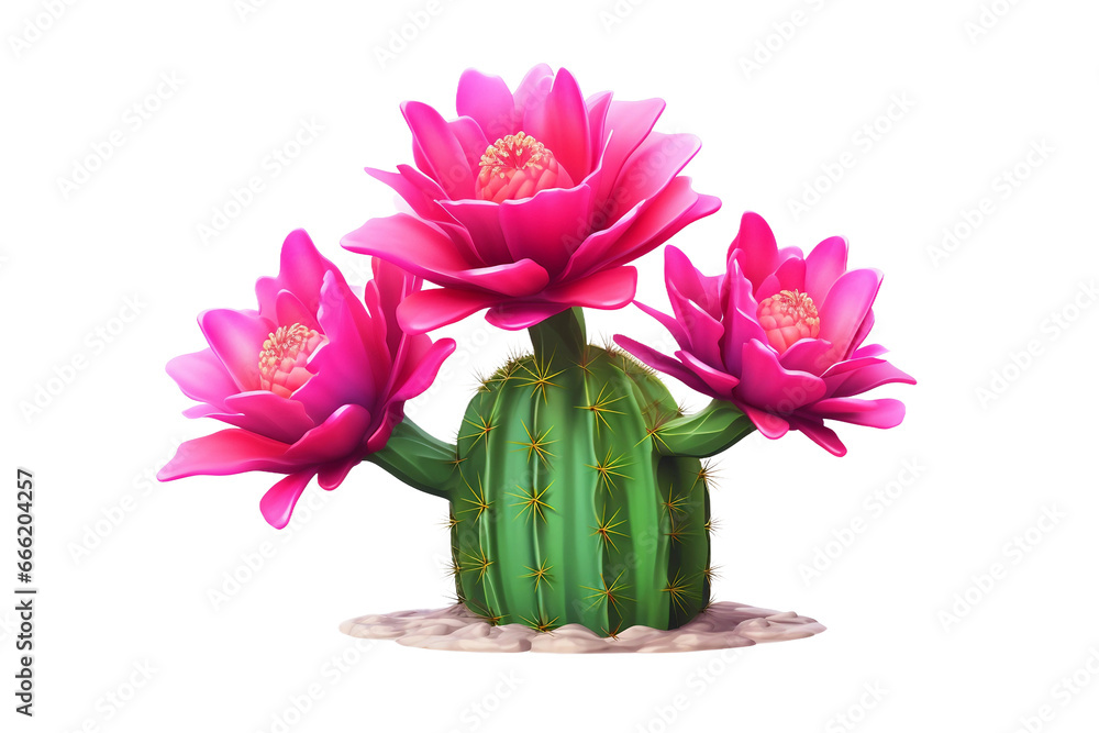 3D Icon of a Striking Cactus Flower in the Desert on transparent background.
