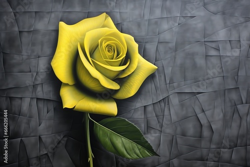 Yellow rose on a black background. Generative AI.