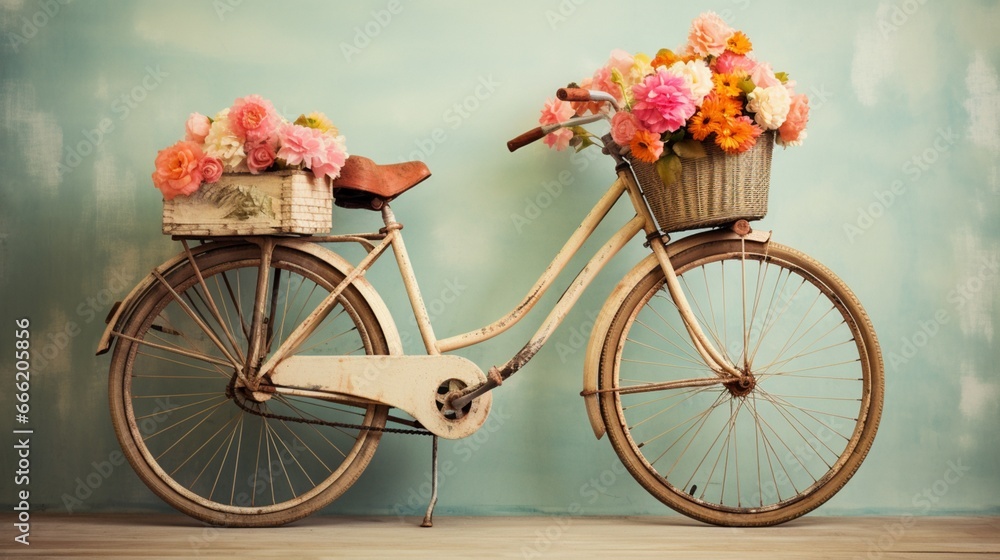 Vintage Bicycle with Flowers.