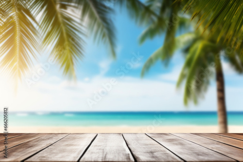 wooden table, copy space, advertising, background, banner, wooden deck, holiday, vacation, freedom, relaxation, blue sky, sea, palm tree, happiness, happiness, fun, journey, trip, extraordinary, beach