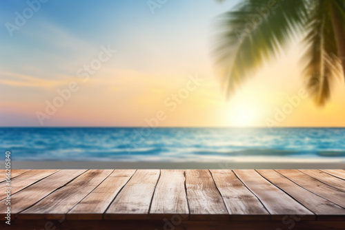 wooden table, copy space, advertising, background, banner, wooden deck, holiday, vacation, freedom, relaxation, blue sky, sea, palm tree, happiness, happiness, fun, journey, trip, extraordinary, beach