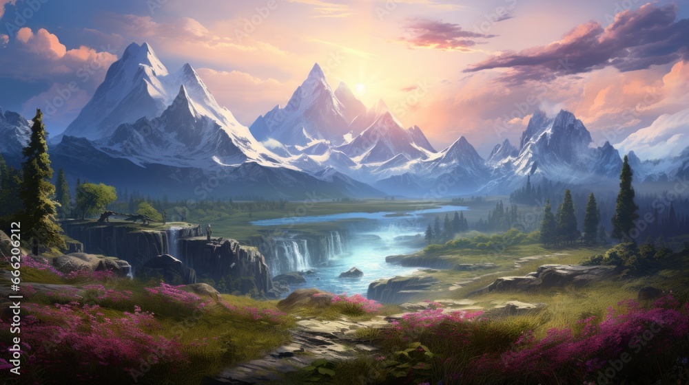 Fototapeta premium Open World Fantasy Landscape Game Art