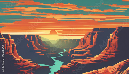 Canyon Dusk: Surreal Sunset Over Digital Art Landscape © liamalexcolman