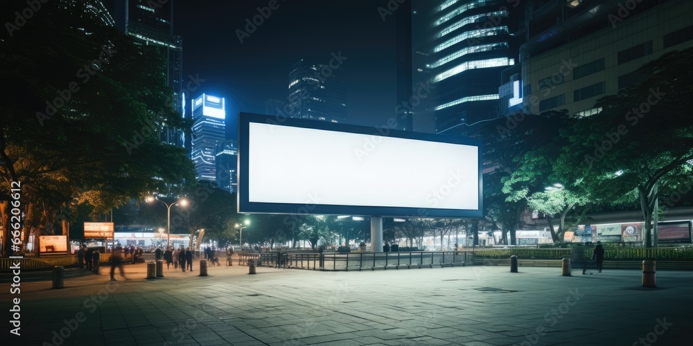 Blank white billboard signage, empty info banner, street banner. Mock up for advertisement. Generated by AI Blank white billboard signage, empty info banner, street banner. Mock up for advertisement. Generated by AI