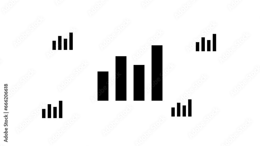 Zoom in and out animation the chart line symbol. Large black symbol in the center and four small symbols around. Seamless looped 4k animation on white background Zoom in and out animation the chart line symbol. Large black symbol in the center and four small symbols around. Seamless looped 4k animation on white background