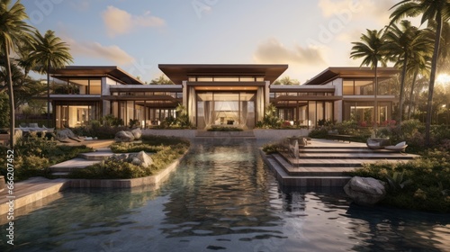 Luxury villa designed as a wellness retreat, including spa rooms, meditation gardens, and health focused amenities