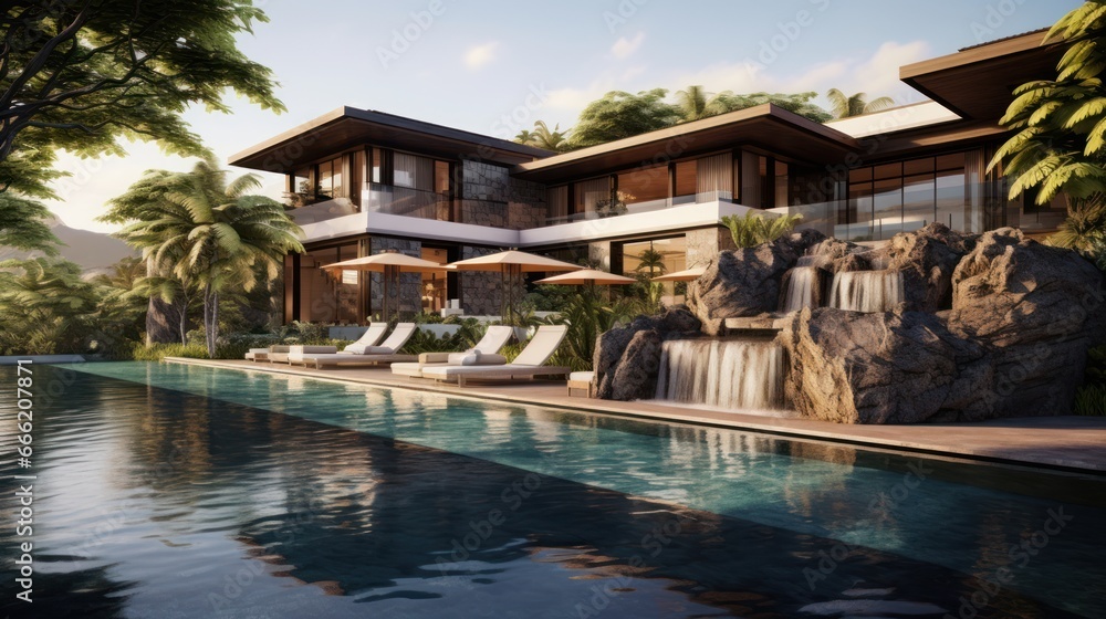 Luxury villa designed as a wellness retreat, including spa rooms, meditation gardens, and health focused amenities