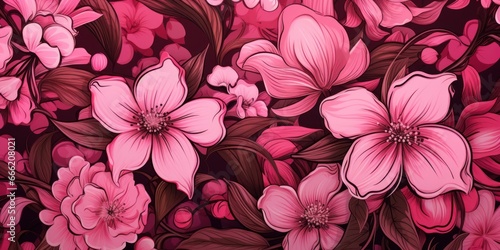 Pattern of pink flowers  illustration  banner background