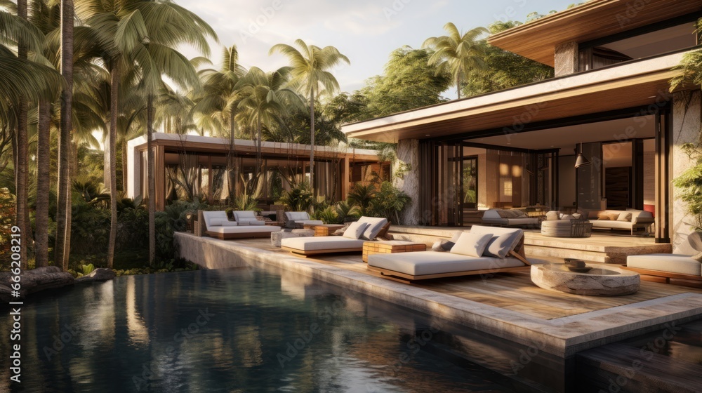 Luxury villa designed as a wellness retreat, including spa rooms, meditation gardens, and health focused amenities